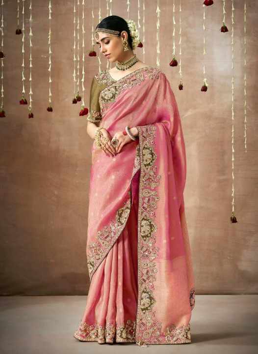 Shop Pink  Bridal Banarasi Sarees online at STORI