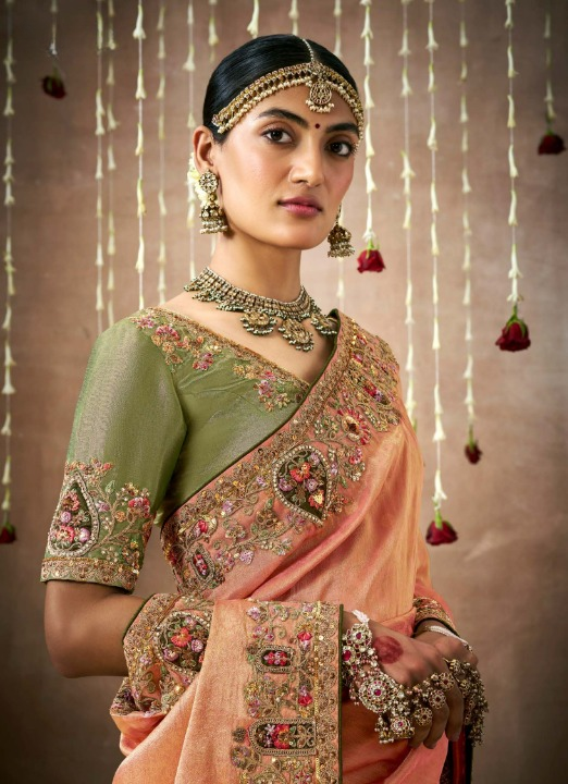 Shop Peach  Bridal Banarasi Sarees online at STORI