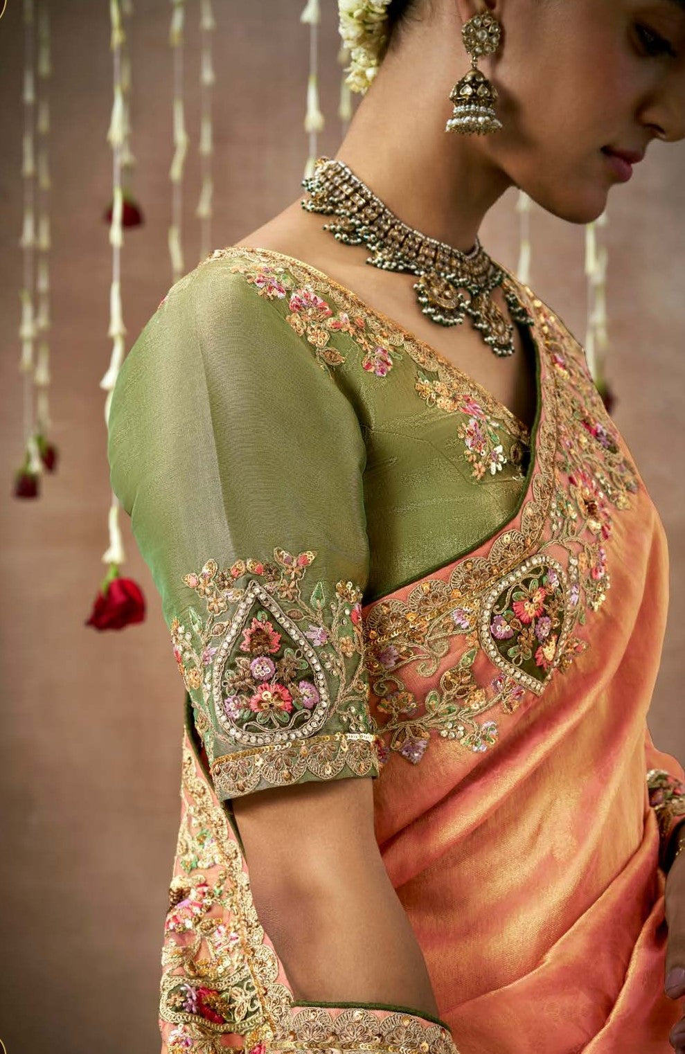 Shop Peach  Bridal Banarasi Sarees online at STORI