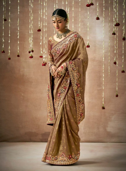 Shop Brown Bridal Banarasi Sarees online at STORI