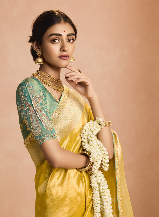 Shop Yellow Bridal Banarasi Silk Sarees Online - STORI
