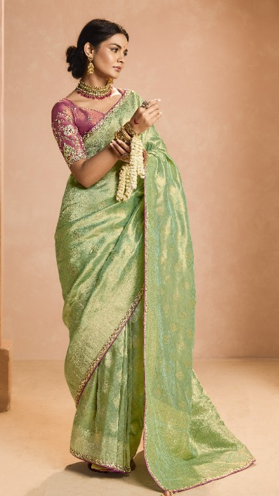 Shop Green Banarasi Silk Sarees Online - STORI