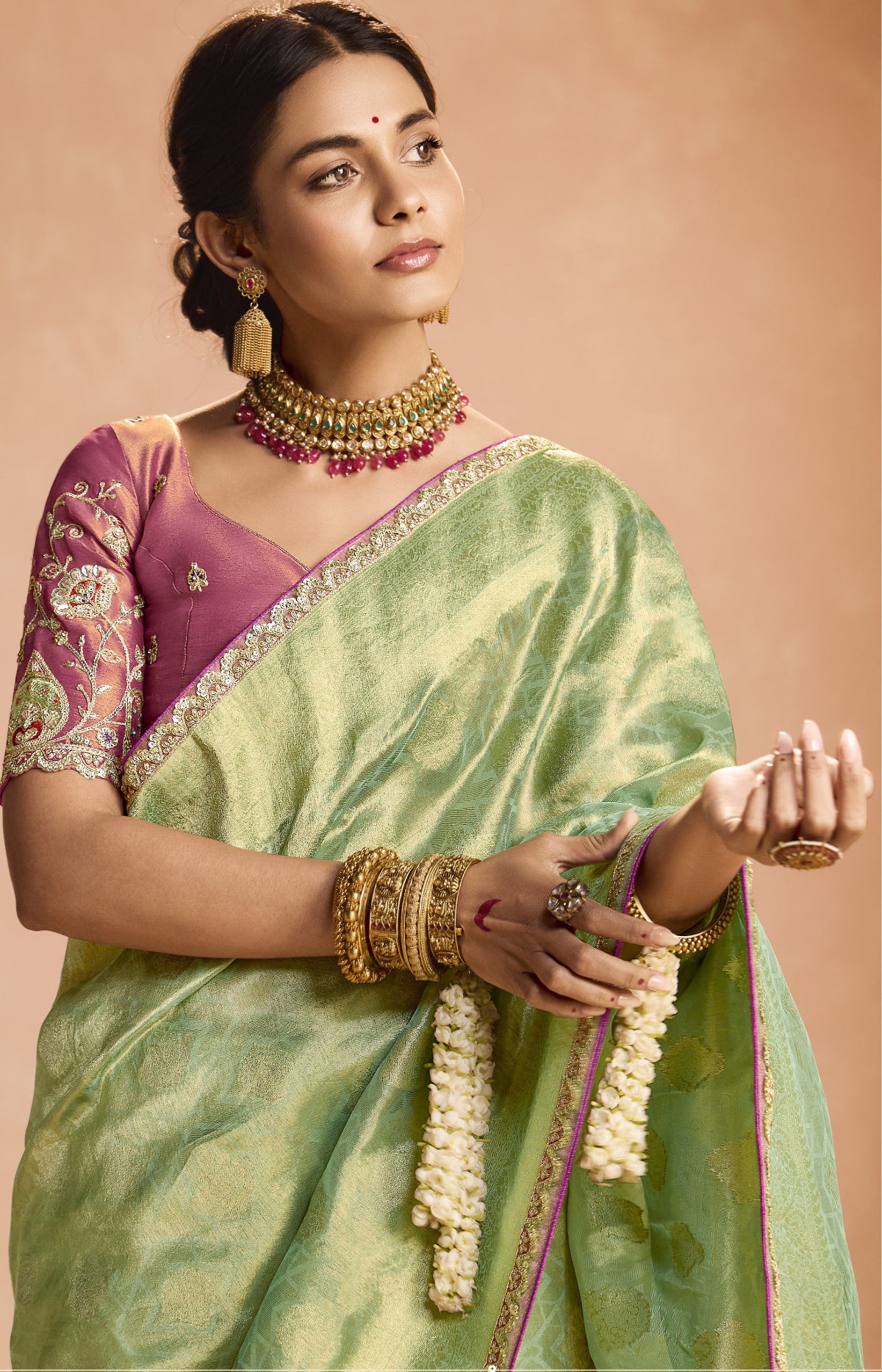 Shop Green Banarasi Silk Sarees Online - STORI