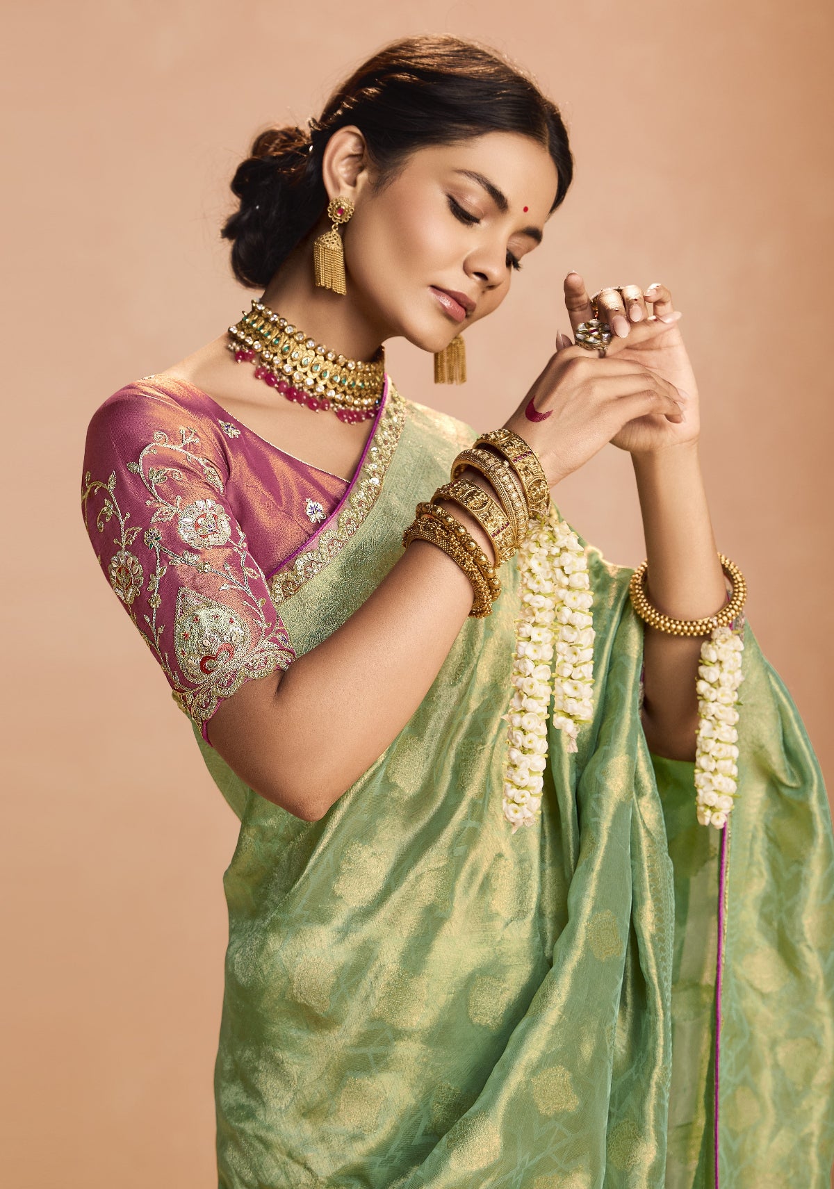Shop Green Banarasi Silk Sarees Online - STORI