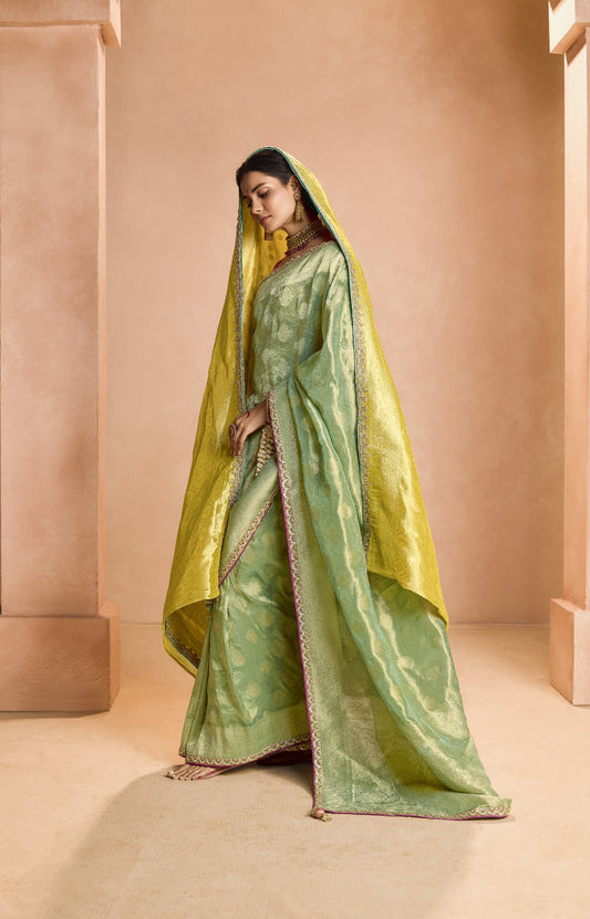 Shop Green Banarasi Silk Sarees Online - STORI