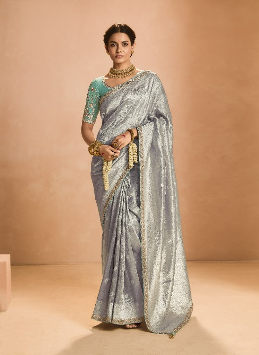 Shop Grey Banarasi Silk Sarees Online - STORI