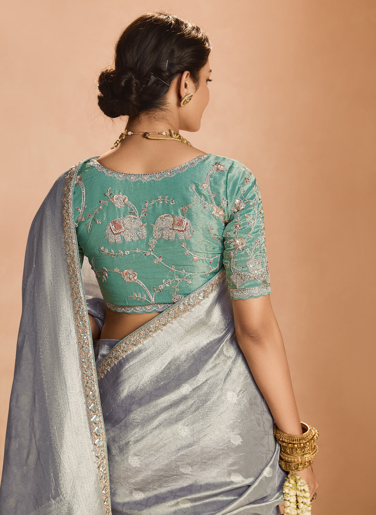 Shop Grey Banarasi Silk Sarees Online - STORI