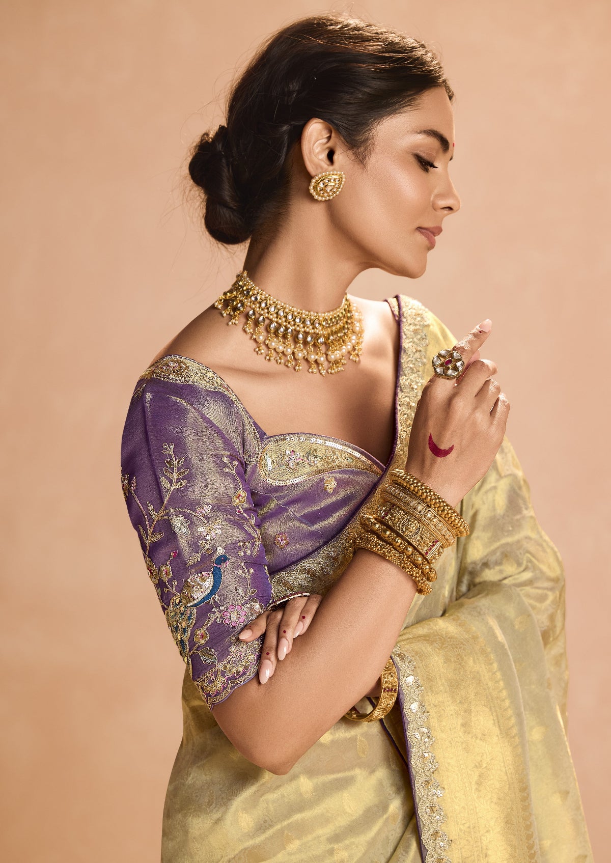 Shop Golden Banarasi Silk Sarees Online - STORI