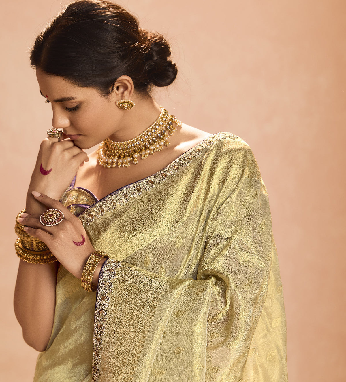 Shop Golden Banarasi Silk Sarees Online - STORI