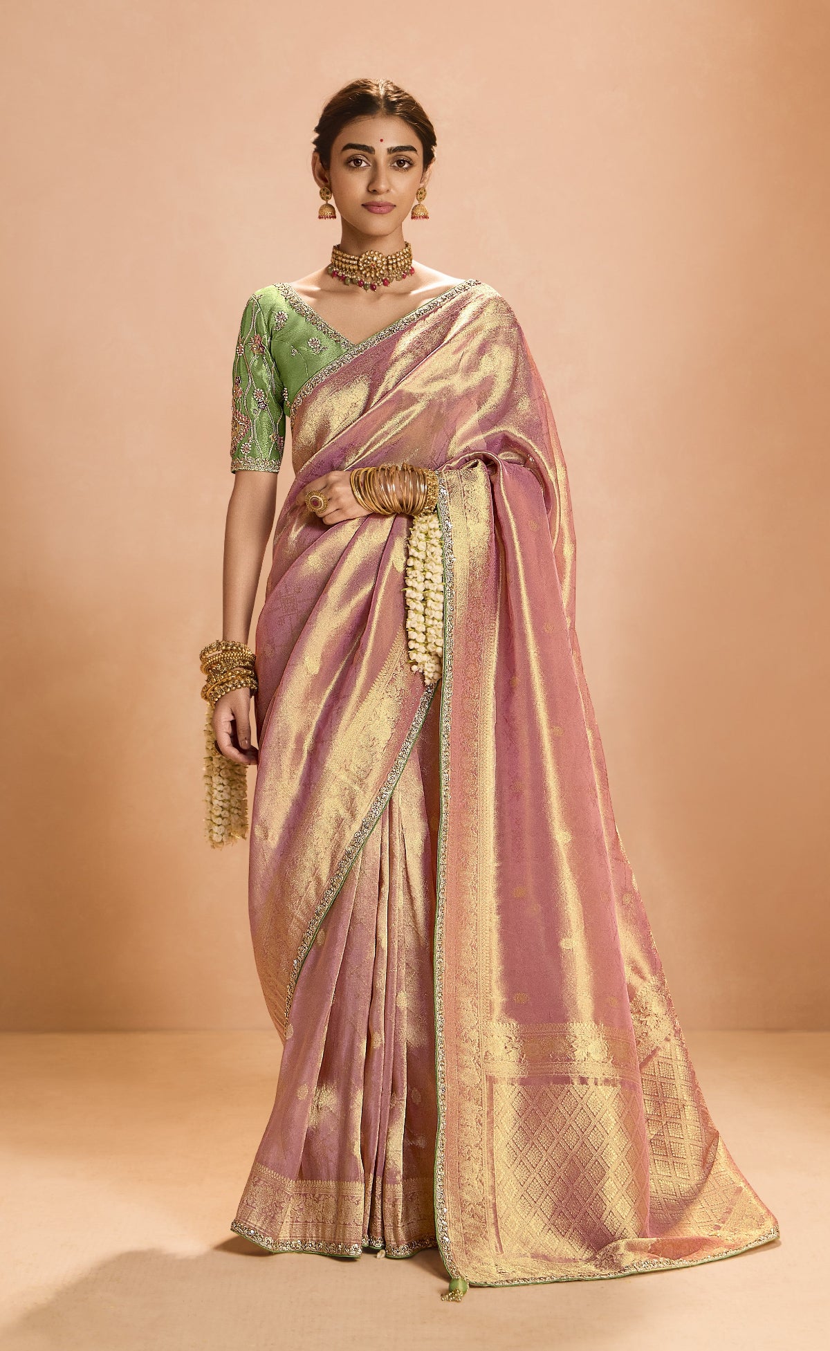 Shop Peach Banarasi Silk Sarees Online - STORI