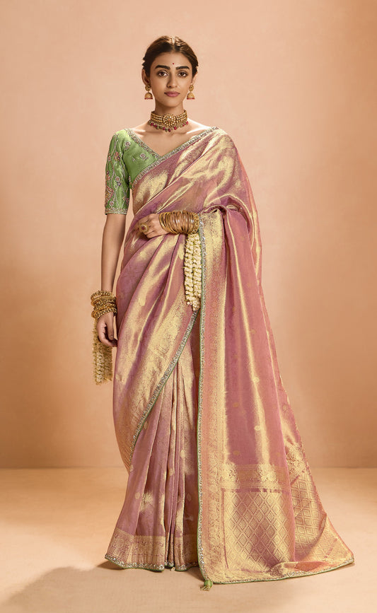 Shop Peach Banarasi Silk Sarees Online - STORI
