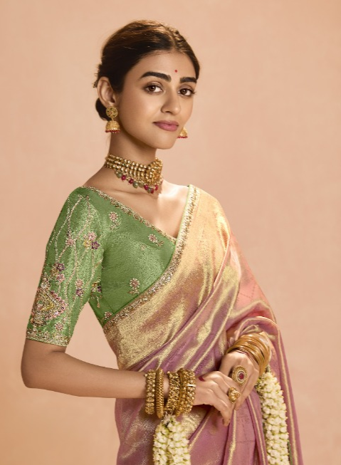 Shop Peach Banarasi Silk Sarees Online - STORI