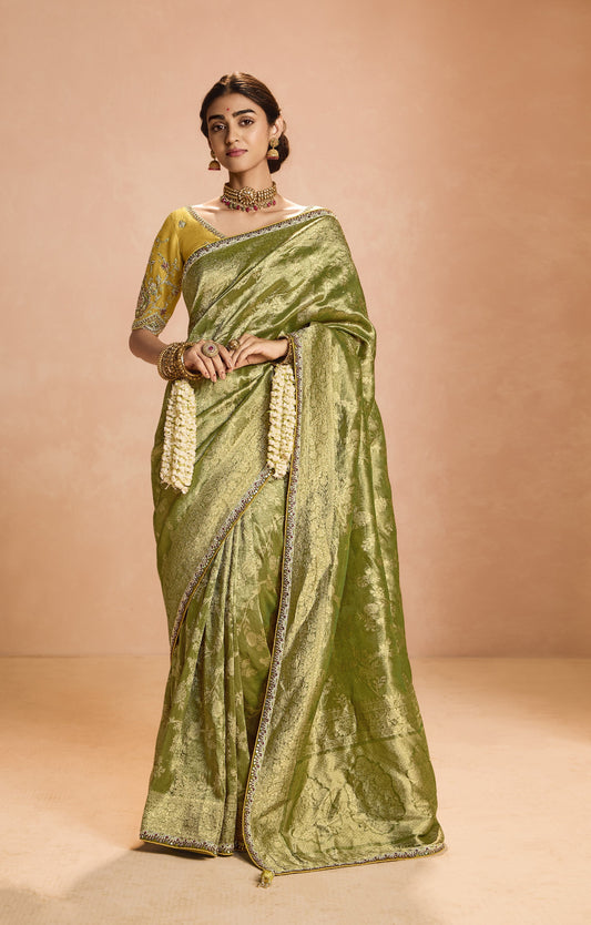 Shop Green Banarasi Silk Sarees Online - STORI