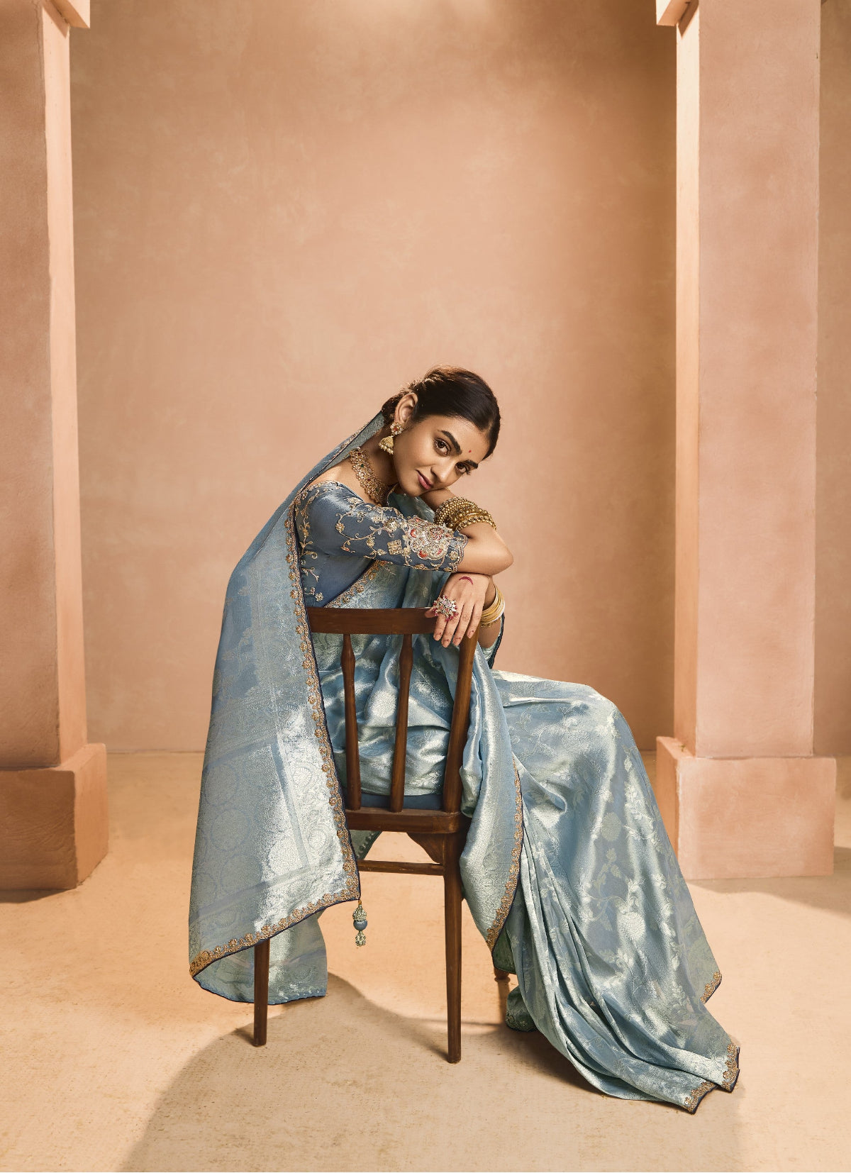 Shop Grey Banarasi Silk Sarees Online - STORI