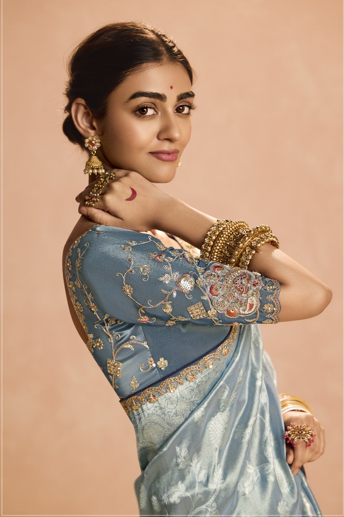 Shop Grey Banarasi Silk Sarees Online - STORI