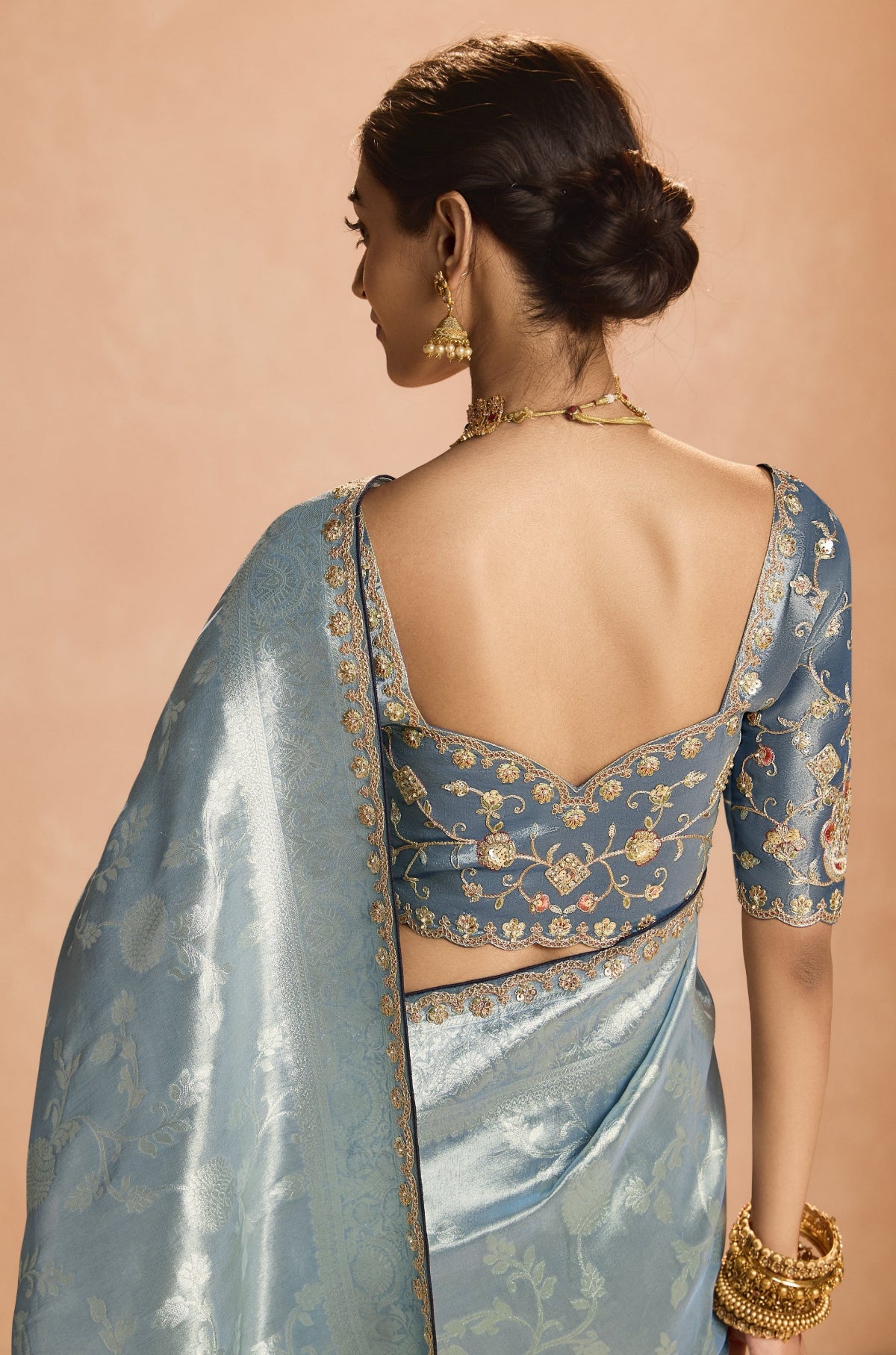 Shop Grey Banarasi Silk Sarees Online - STORI