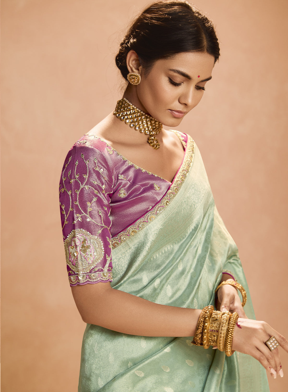 Shop Green  Banarasi Silk Sarees Online - STORI