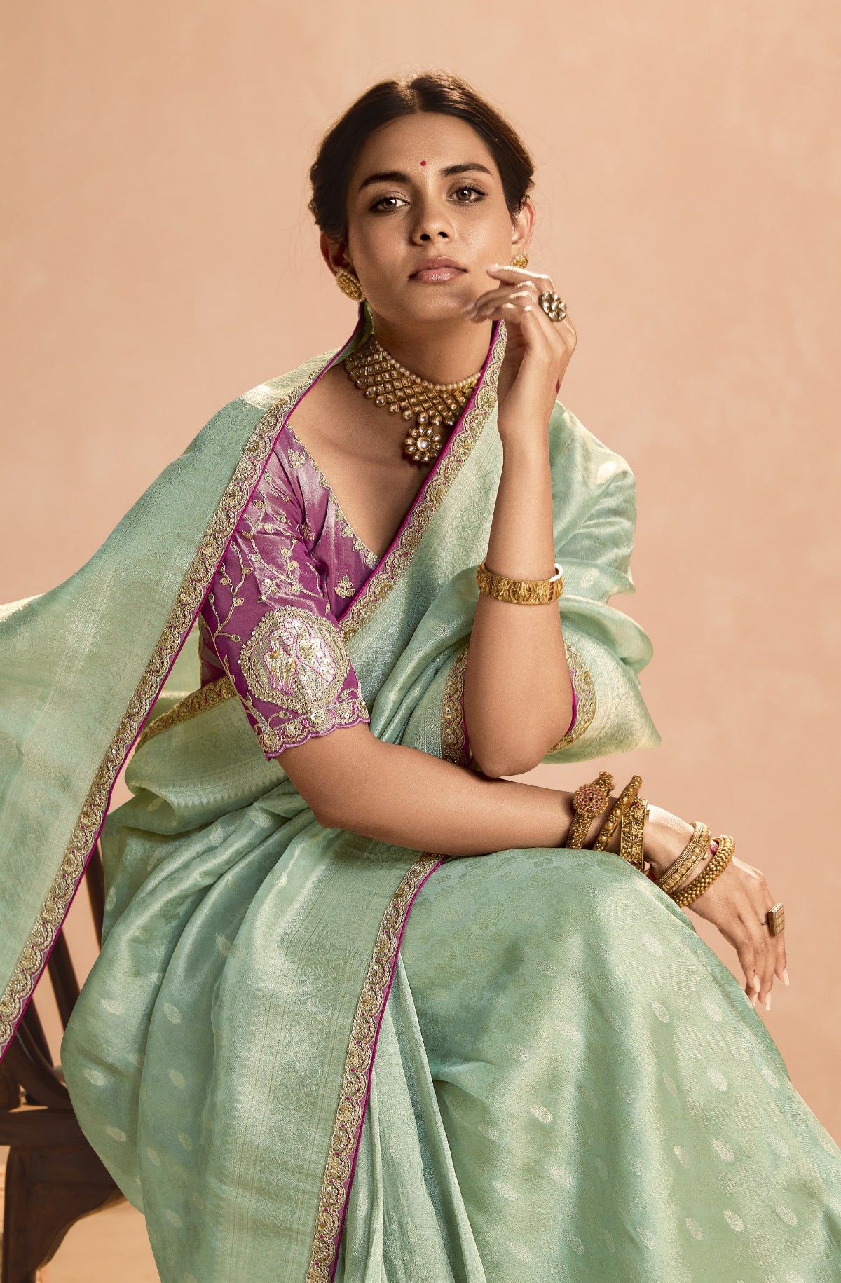 Shop Green  Banarasi Silk Sarees Online - STORI
