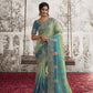 Mint Green & Blue Heavy Embroidered Designer Silk Saree