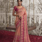 Peachish Pink Heavy Embroidered Designer Silk Saree