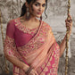 Peachish Pink Heavy Embroidered Designer Silk Saree