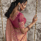 Peachish Pink Heavy Embroidered Designer Silk Saree