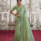 Mint Green Heavy Embroidered Designer Silk Saree