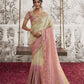Off White & Pink Heavy Embroidered Designer Silk Saree