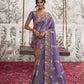 Purple Heavy Embroidered Designer Silk Saree