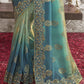 Mint Green & Blue Heavy Embroidered Designer Silk Saree