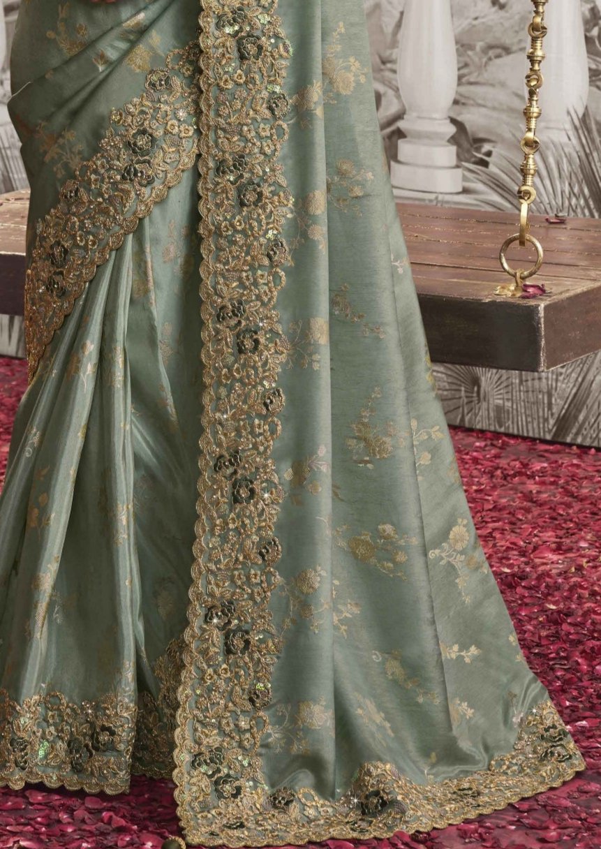 Mindy Green Heavy Embroidered Designer Silk Saree