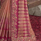Peachish Pink Heavy Embroidered Designer Silk Saree