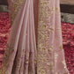 Powder Pink Heavy Embroidered Designer Silk Saree