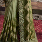 Light Green Heavy Embroidered Designer Silk Saree