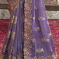 Purple Heavy Embroidered Designer Silk Saree