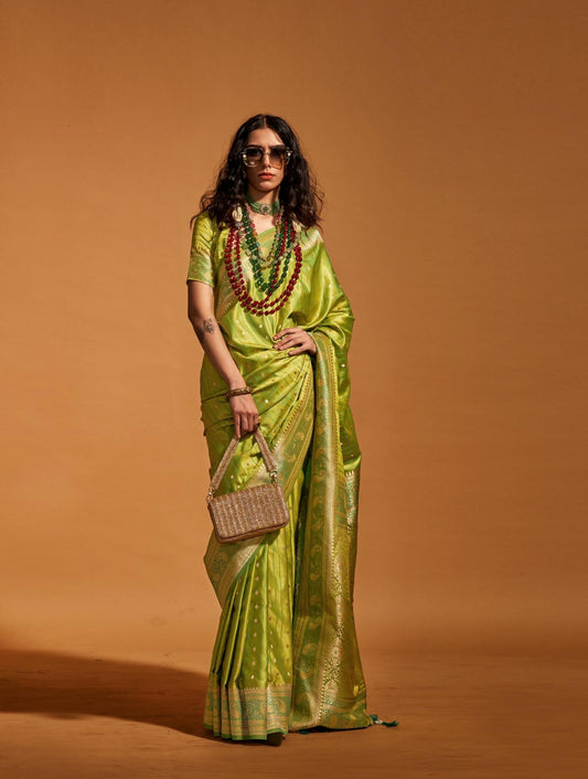 Parrot Green Soft Satin Silk Saree