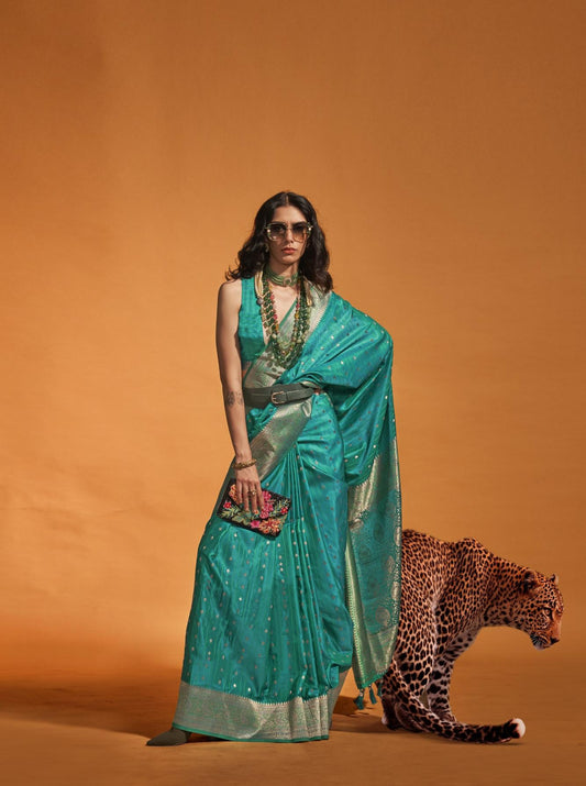 Rama Green Soft Satin Silk Saree