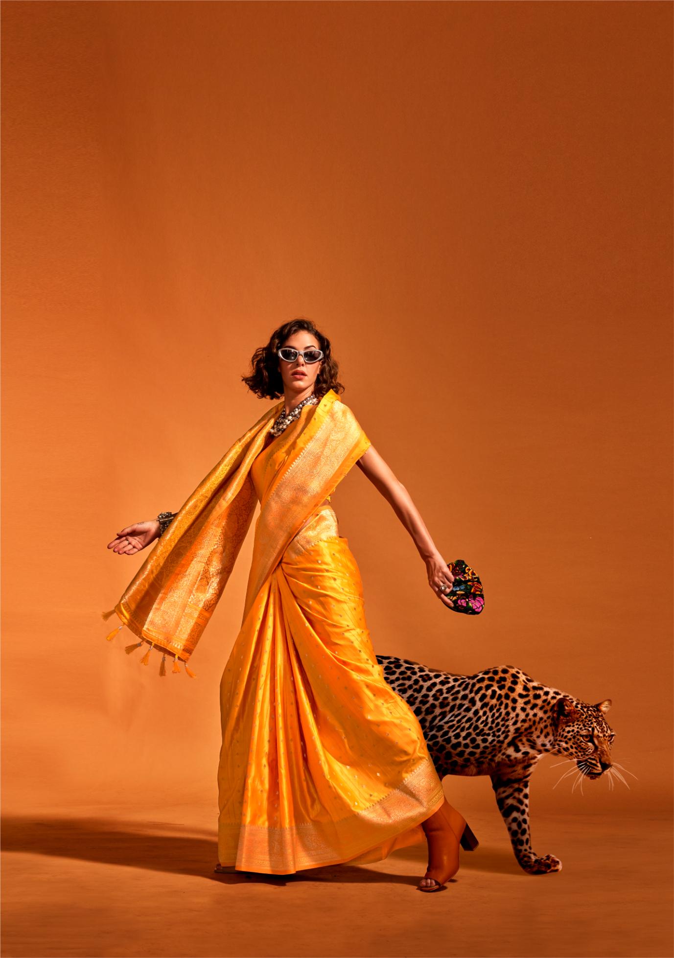 Cadmium Yellow Soft Satin Silk Saree