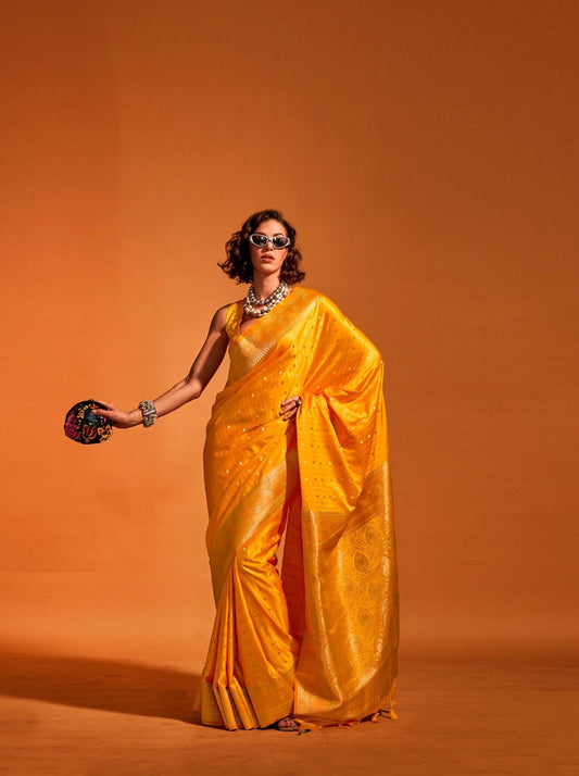 Cadmium Yellow Soft Satin Silk Saree