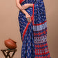 Navy Blue Printed Handloom Cotton Mulmul Saree