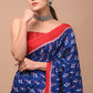 Navy Blue Printed Handloom Cotton Mulmul Saree