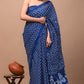 Blue Printed Handloom Cotton Mulmul Saree