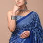 Blue Printed Handloom Cotton Mulmul Saree