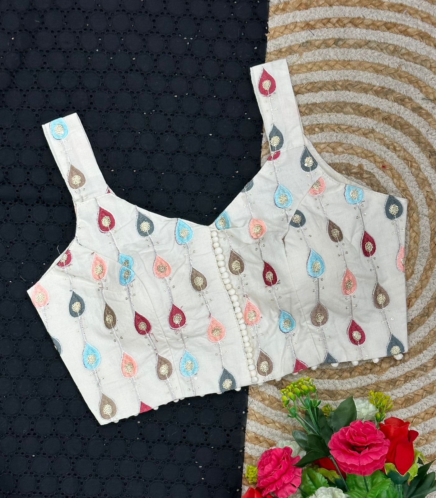 Cambric Cotton Designer Blouse With Embroidery And Sequined Work