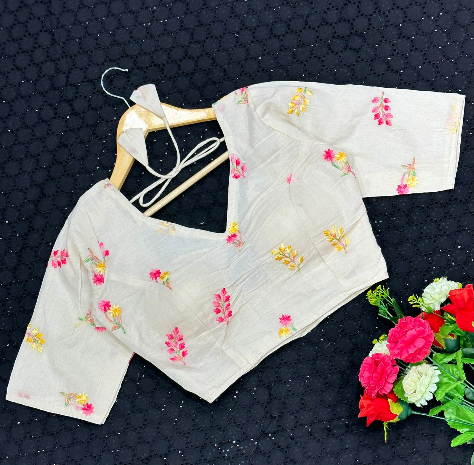 Khadi Cotton Designer Blouse With Multithread Embroidery