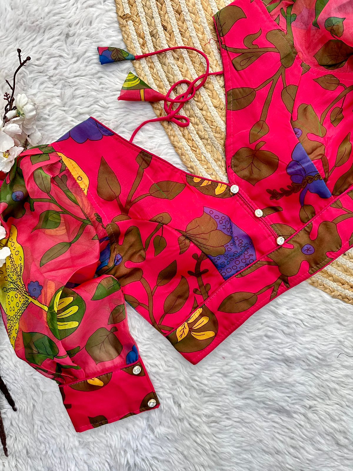 Kalamkari Printed Organza Long Sleeved Designer Blouse