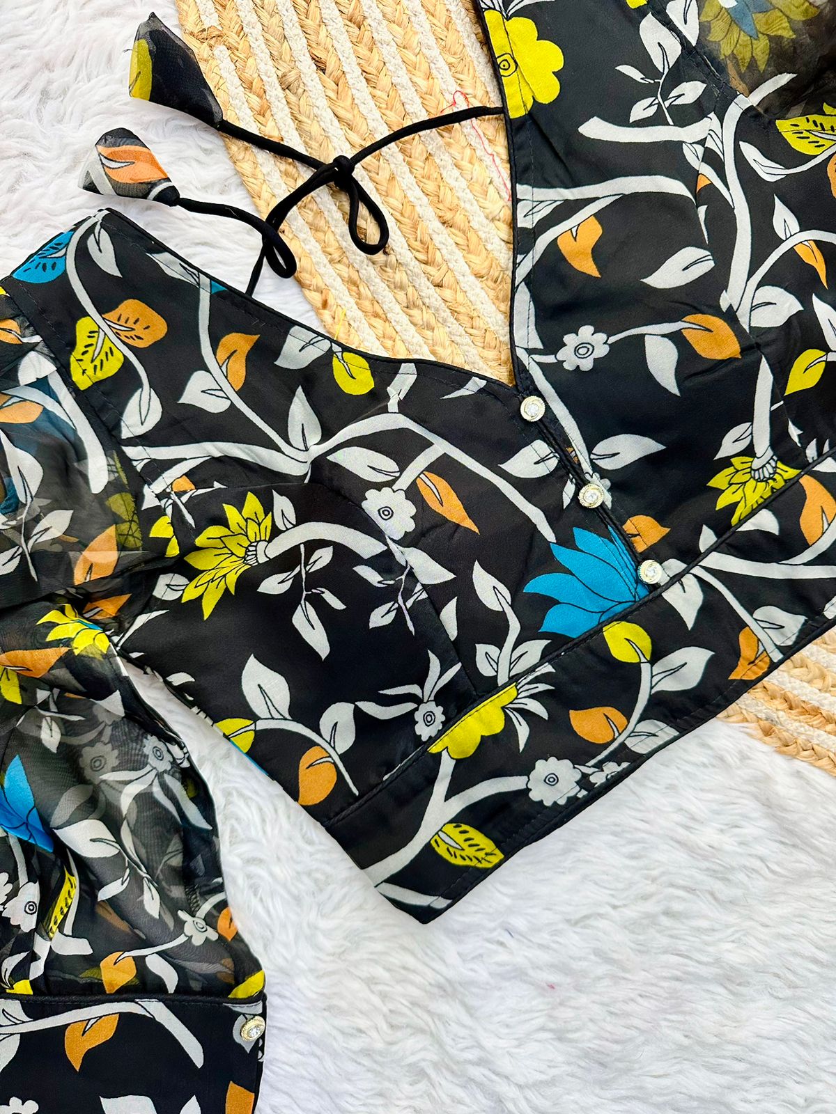 Kalamkari Printed Organza Long Sleeved Designer Blouse