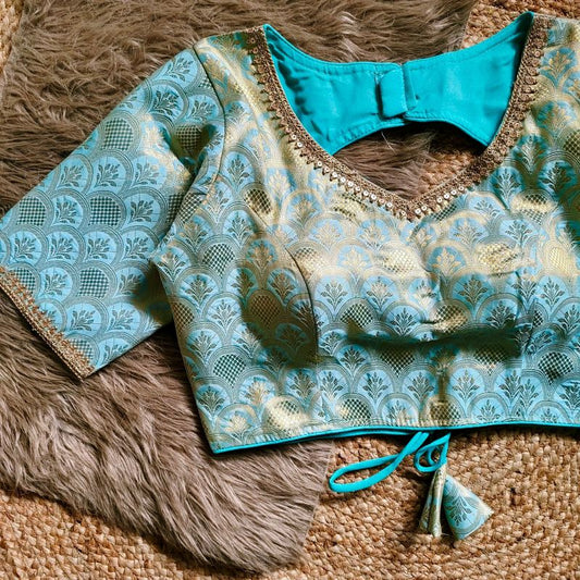 Brocade Weaved With Sequined Designer Silk Blouse