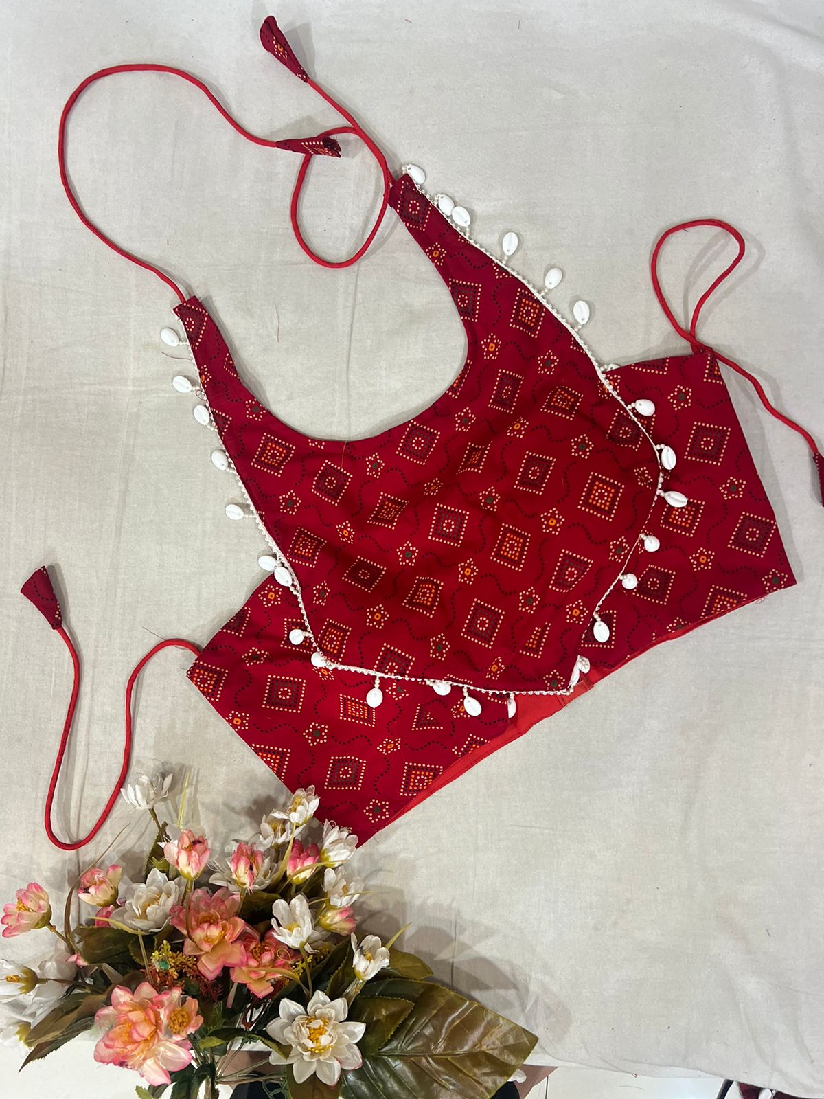 Traditional Printed Cotton Blouse With Kodi - Navratri Special