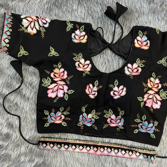 Embroidered Georgette Blouse With Waistbelt